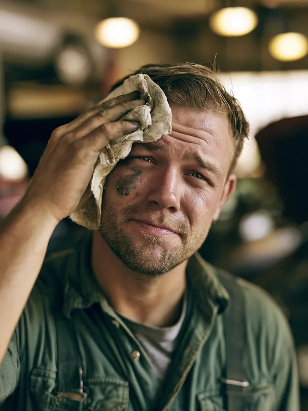 American auto mechanic reassured, representing emergency repair financing through our team
