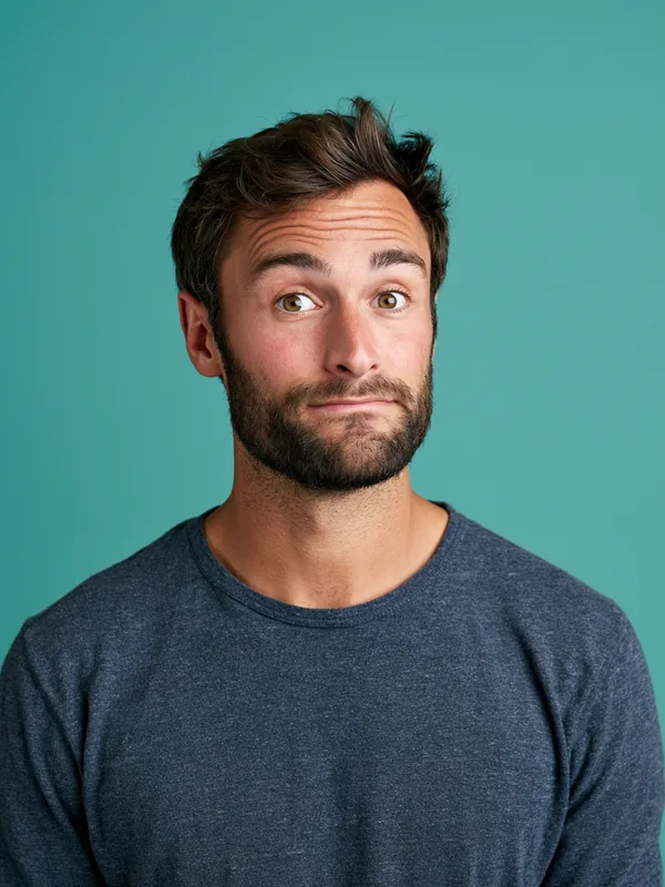 Curious young American man with a questioning look, representing common questions answered by Fora Financial